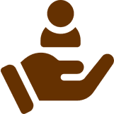 Hand holding person icon on black background.